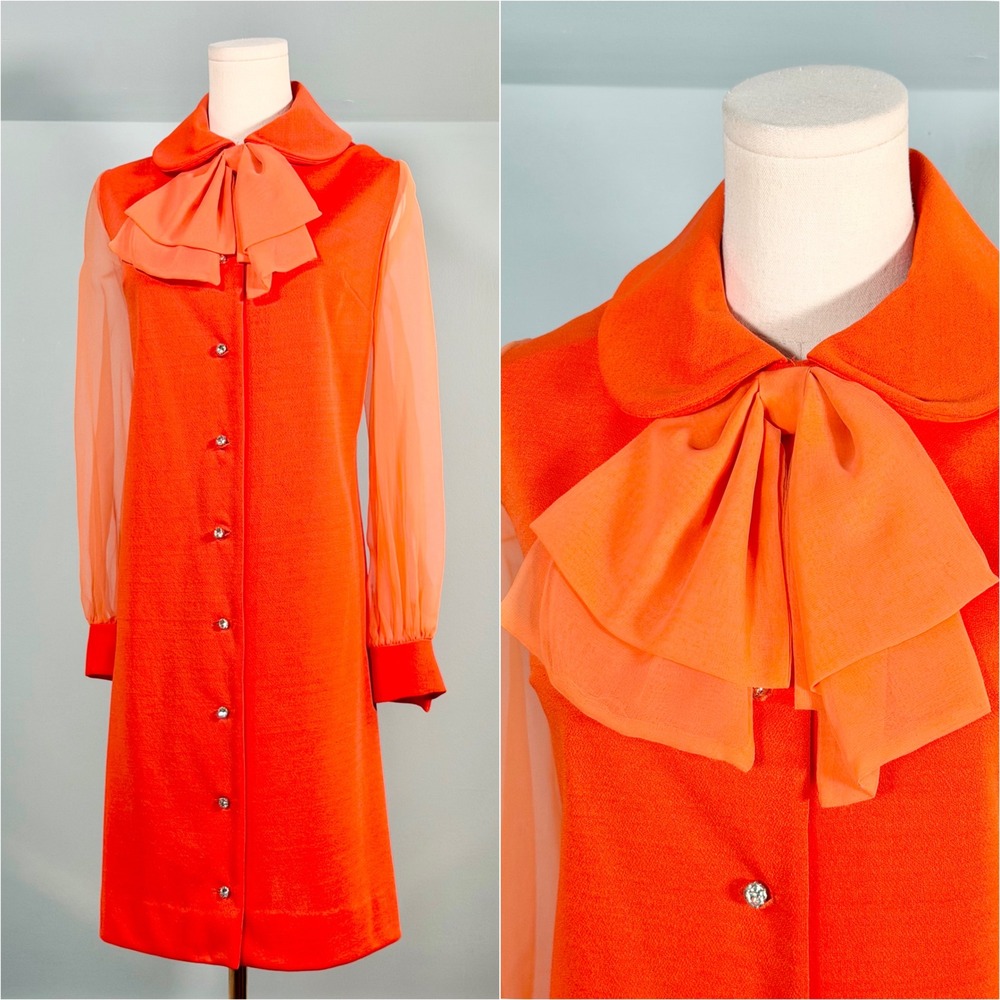 Vintage 1960s Shift Dress Orange 60s 1970s Retro 70s Mod Gogo Size Extra Large